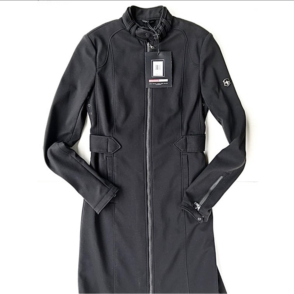 Ladies Y2K Long Black Coat, Victorinox Swiss Army, Fitted Coat, Sz 0(XS) NWT